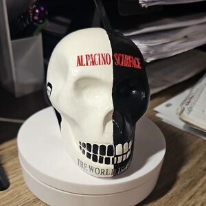 Scarface Black and White Skull Decor with Red Text Halloween